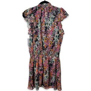 NEW 1. State Womens Mock Neck Ruffle Sleeve Smocked Floral Pink Mini Dress Sz S